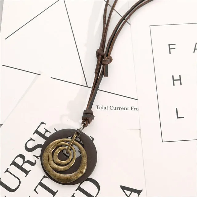 100% Genuine Leather Pendant Necklace - Geometric