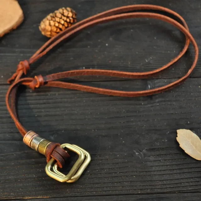 100% Genuine Leather Pendant Necklace - Geometric