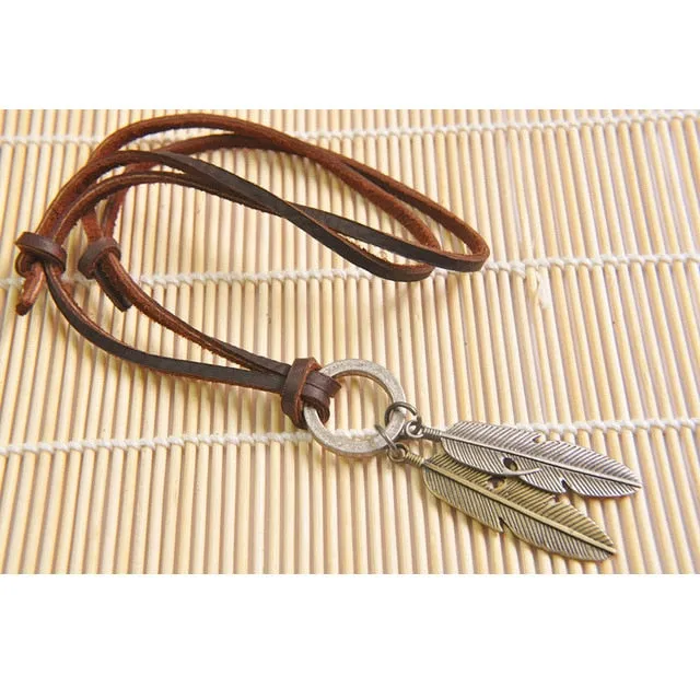 100% Genuine Leather Pendant Necklace - Geometric