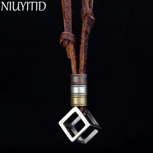 100% Genuine Leather Pendant Necklace - Geometric