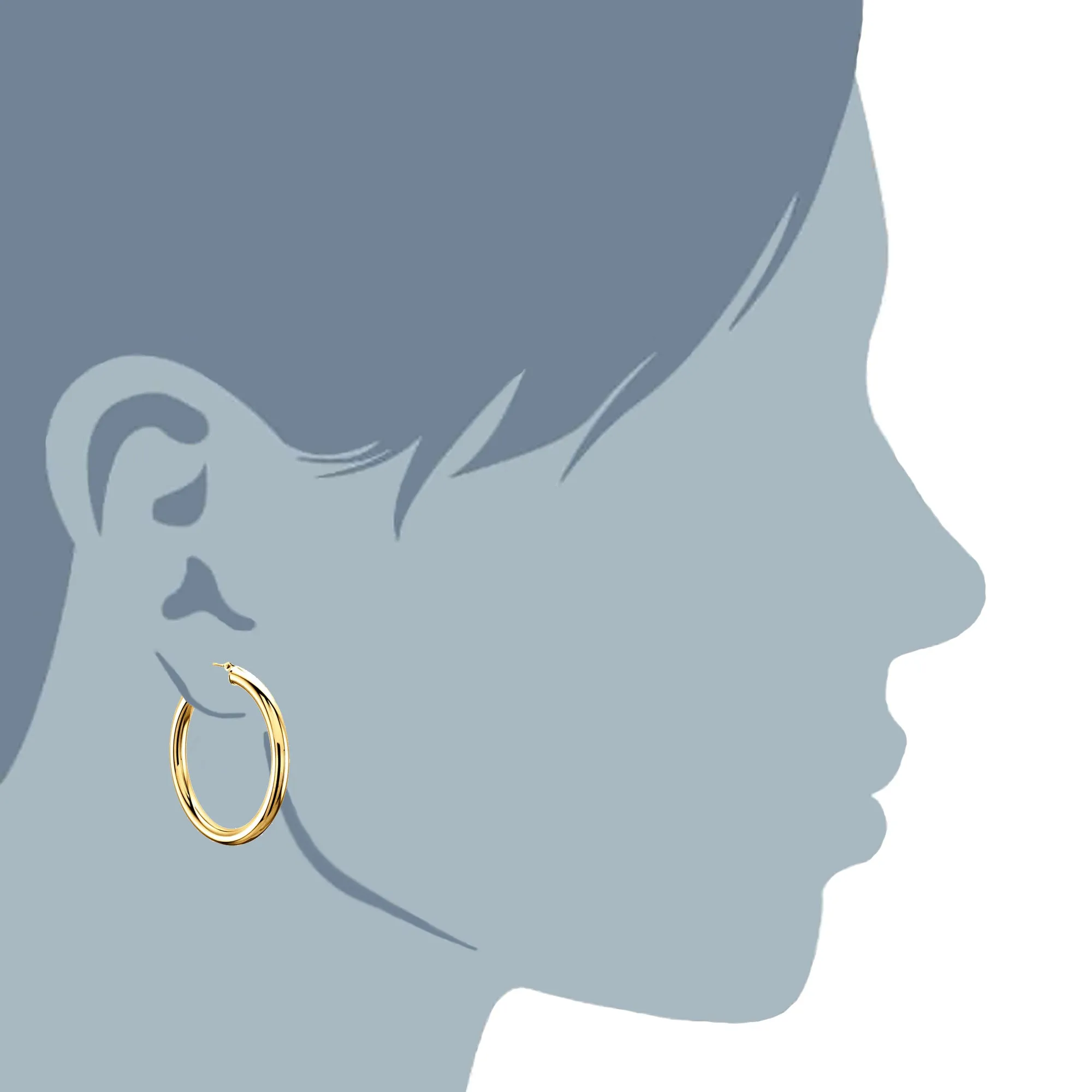 10k Yellow Gold 3mm Shiny Round Tube Hoop Earrings