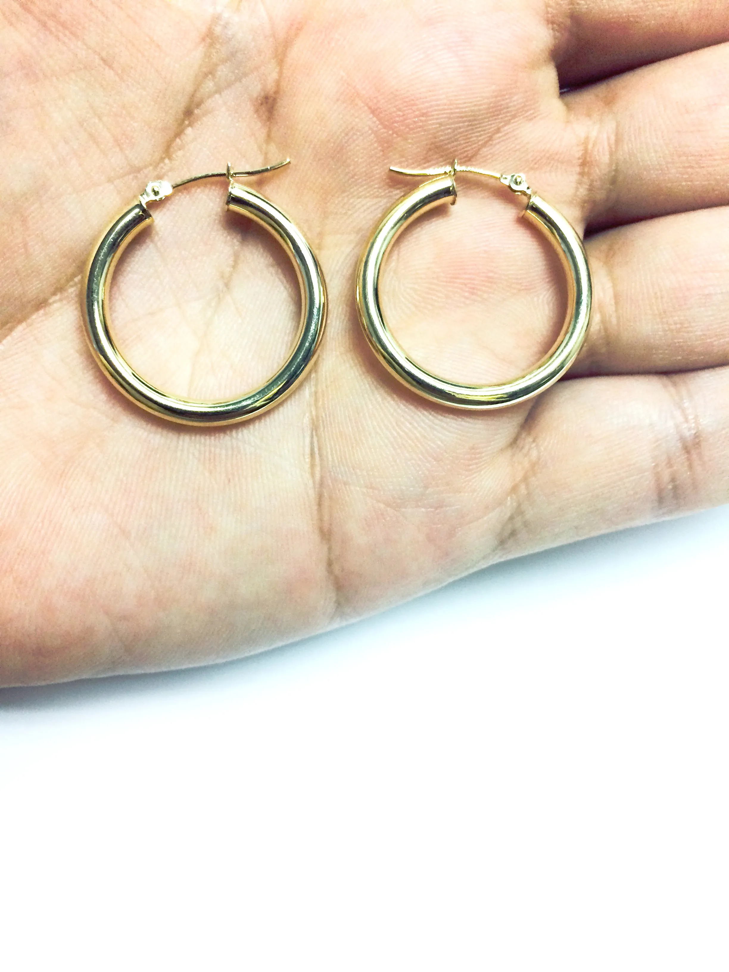 10k Yellow Gold 3mm Shiny Round Tube Hoop Earrings