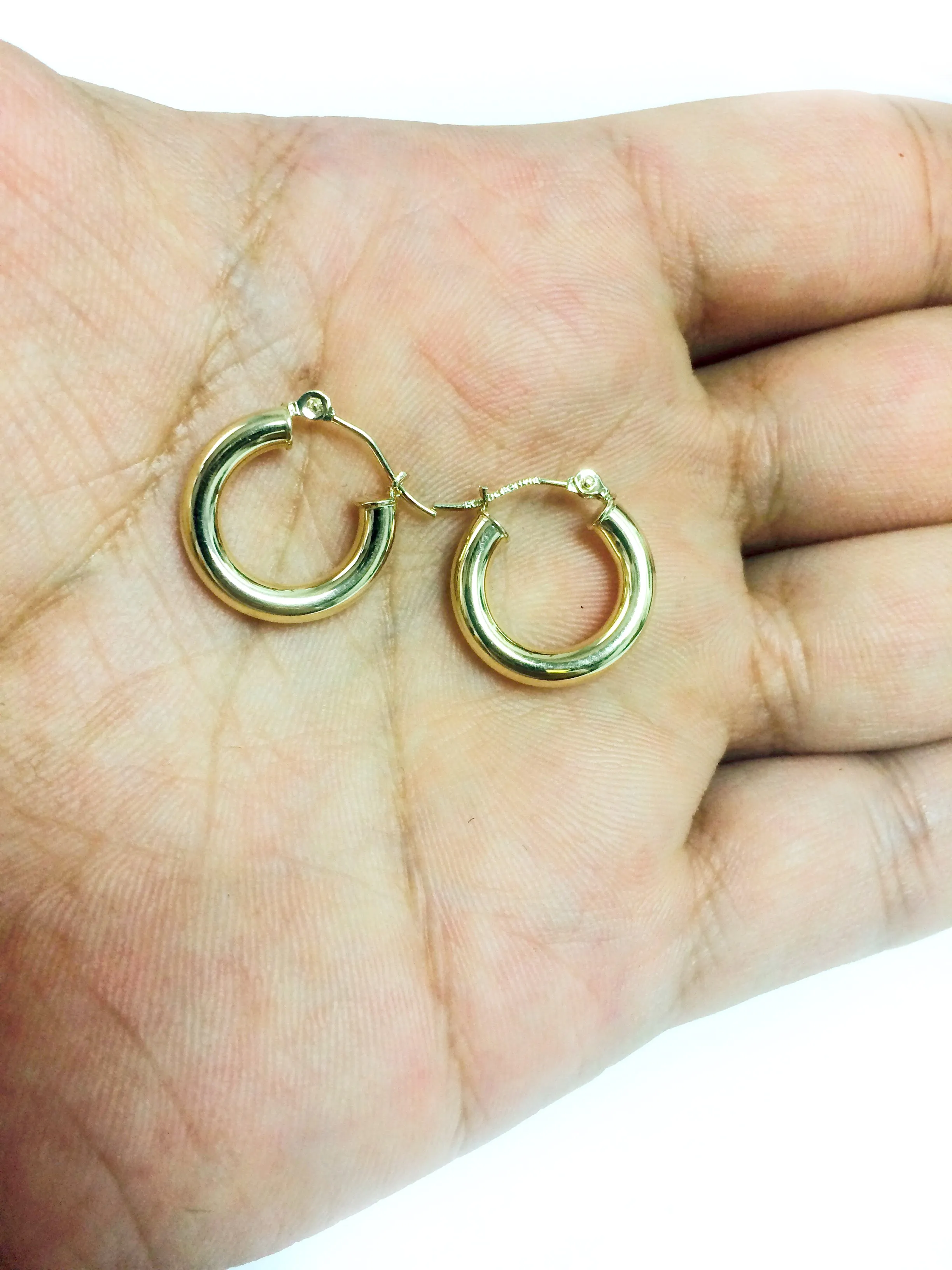 10k Yellow Gold 3mm Shiny Round Tube Hoop Earrings