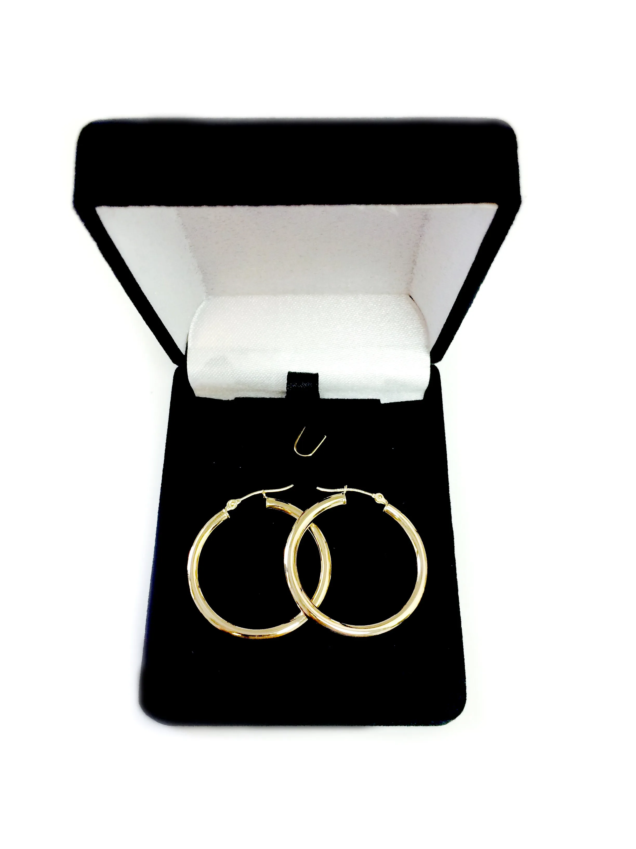 10k Yellow Gold 3mm Shiny Round Tube Hoop Earrings