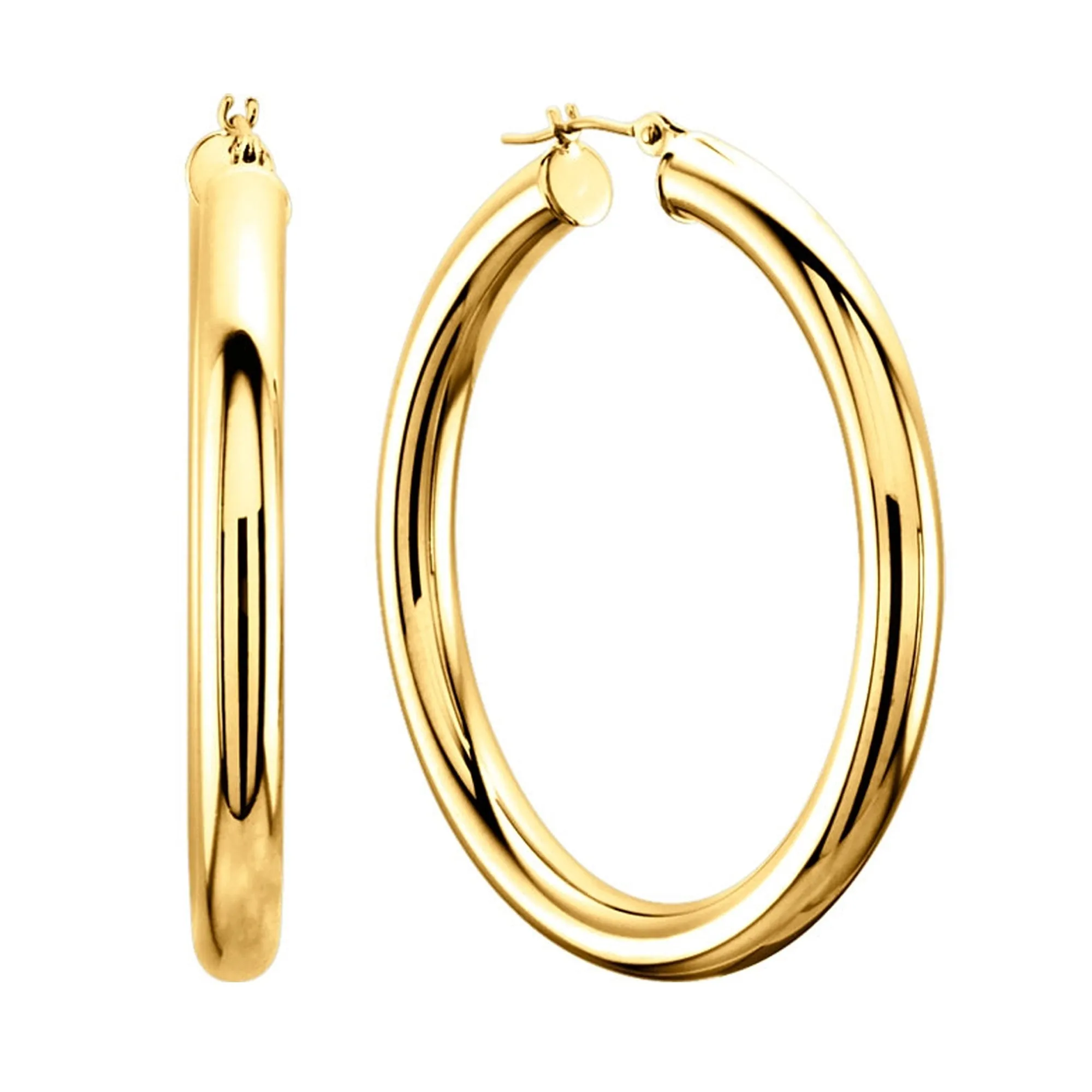 10k Yellow Gold 3mm Shiny Round Tube Hoop Earrings