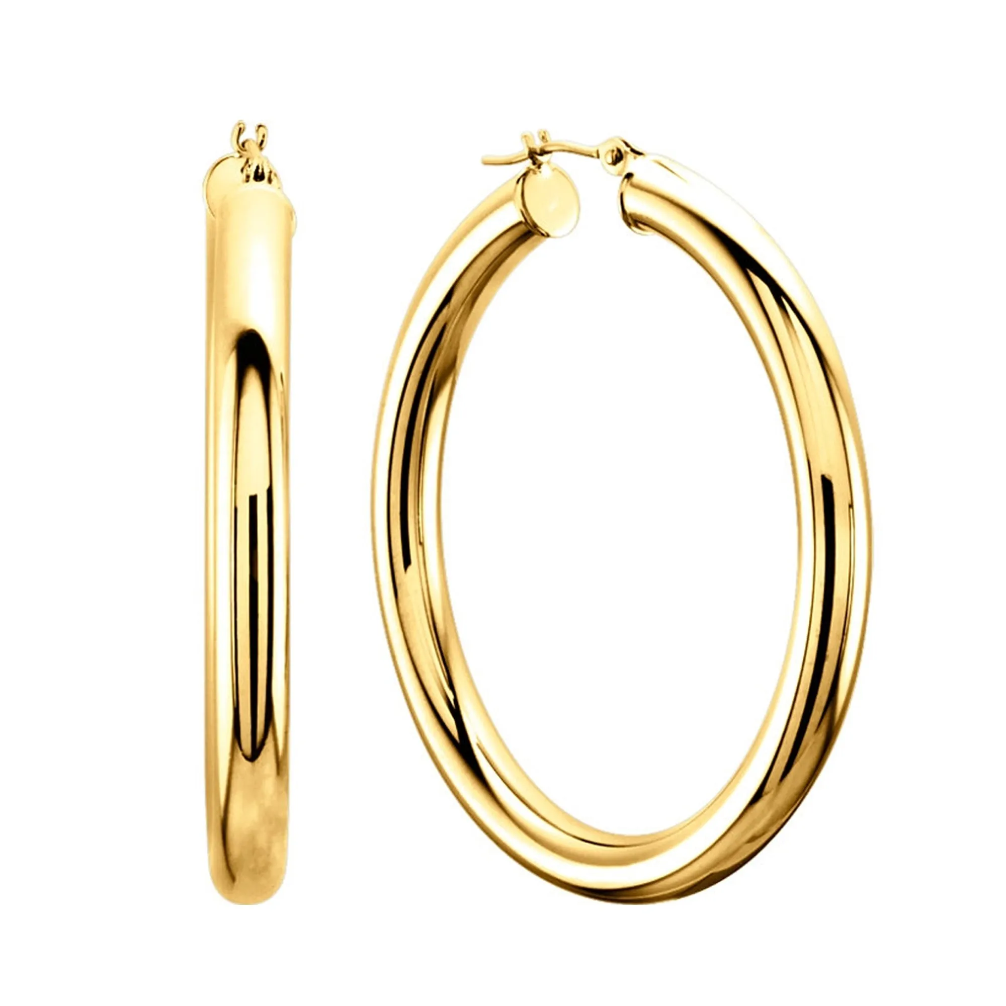 10k Yellow Gold 3mm Shiny Round Tube Hoop Earrings