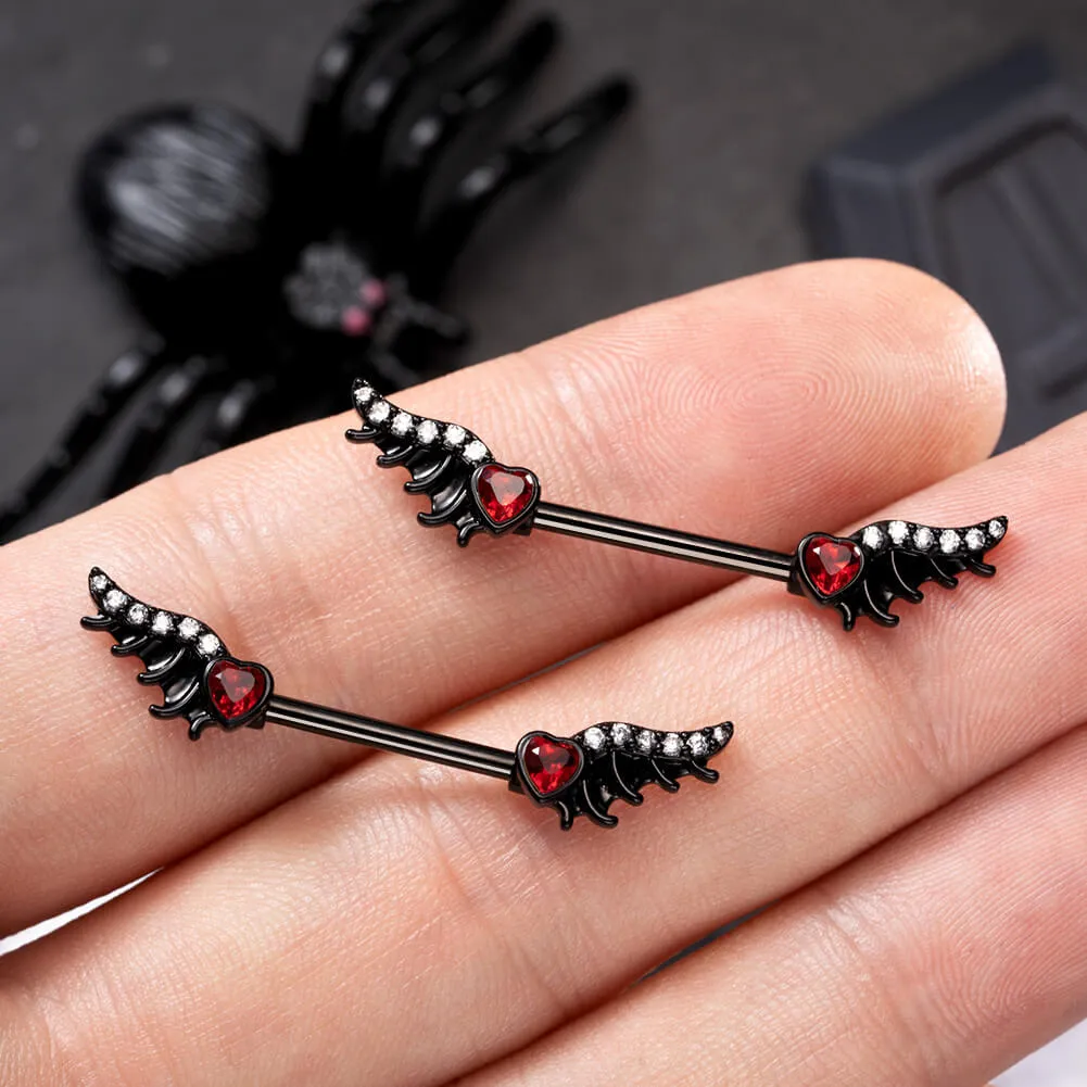 14G Red Gems Spiky Wings Nipple Barbell Rings