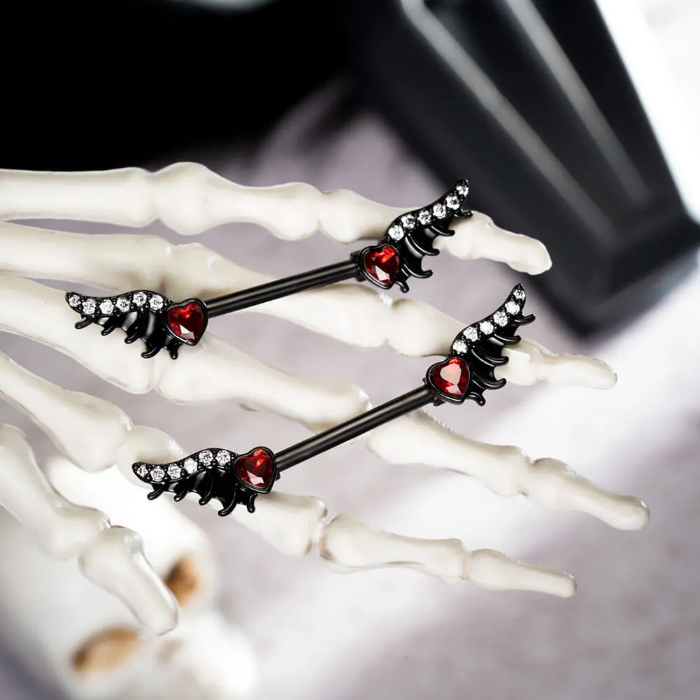 14G Red Gems Spiky Wings Nipple Barbell Rings