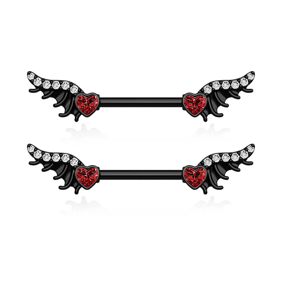 14G Red Gems Spiky Wings Nipple Barbell Rings