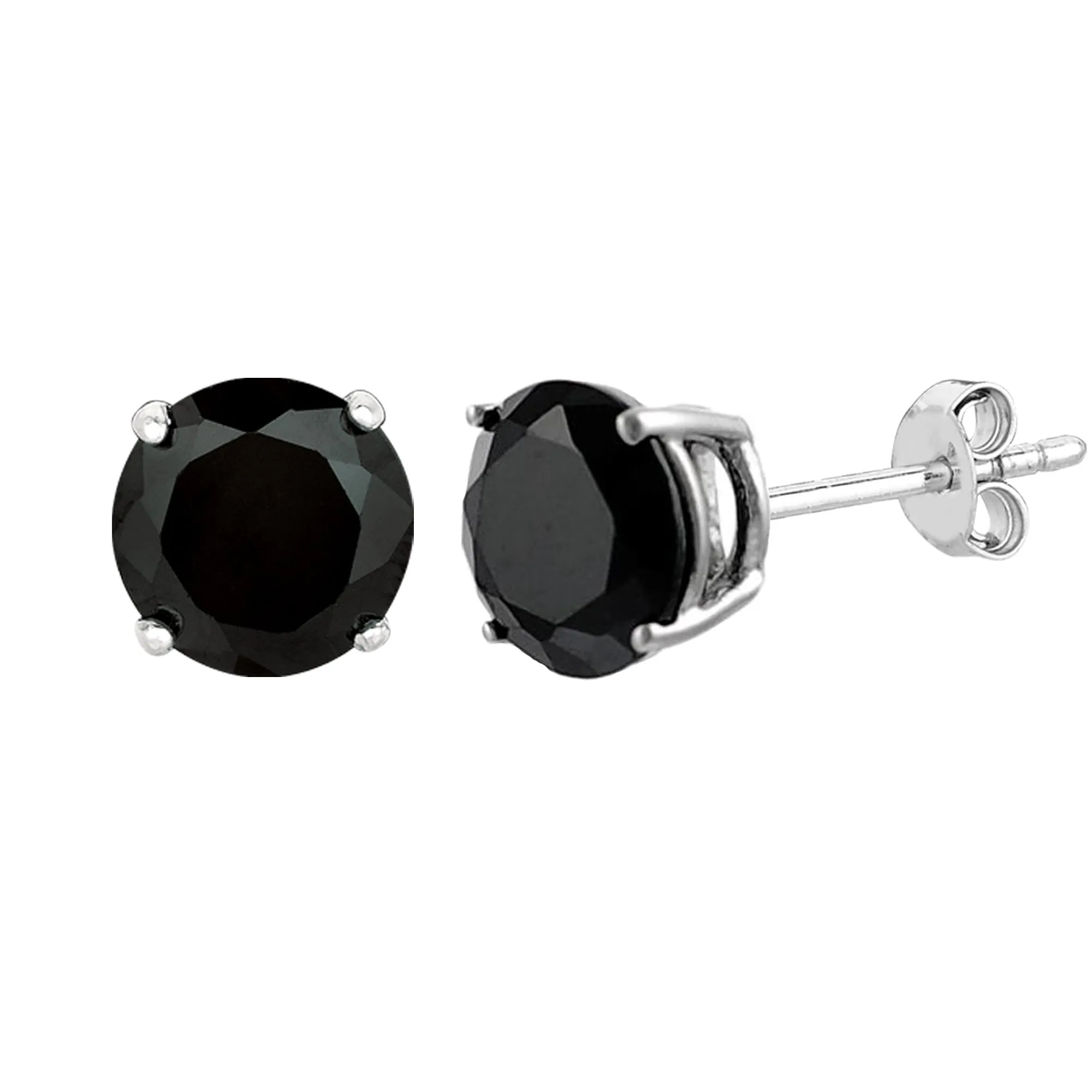 14k White Gold Round Black Cubic Zirconia Stud Earrings