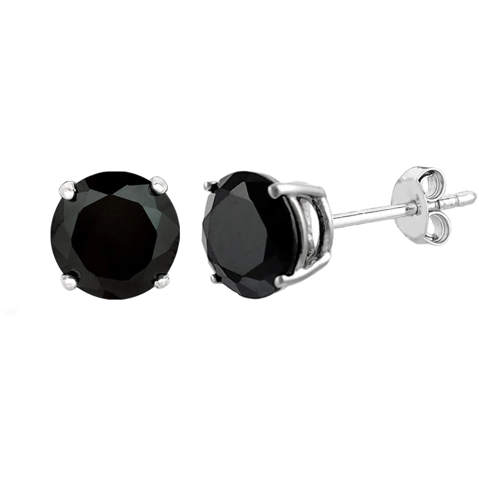 14k White Gold Round Black Cubic Zirconia Stud Earrings