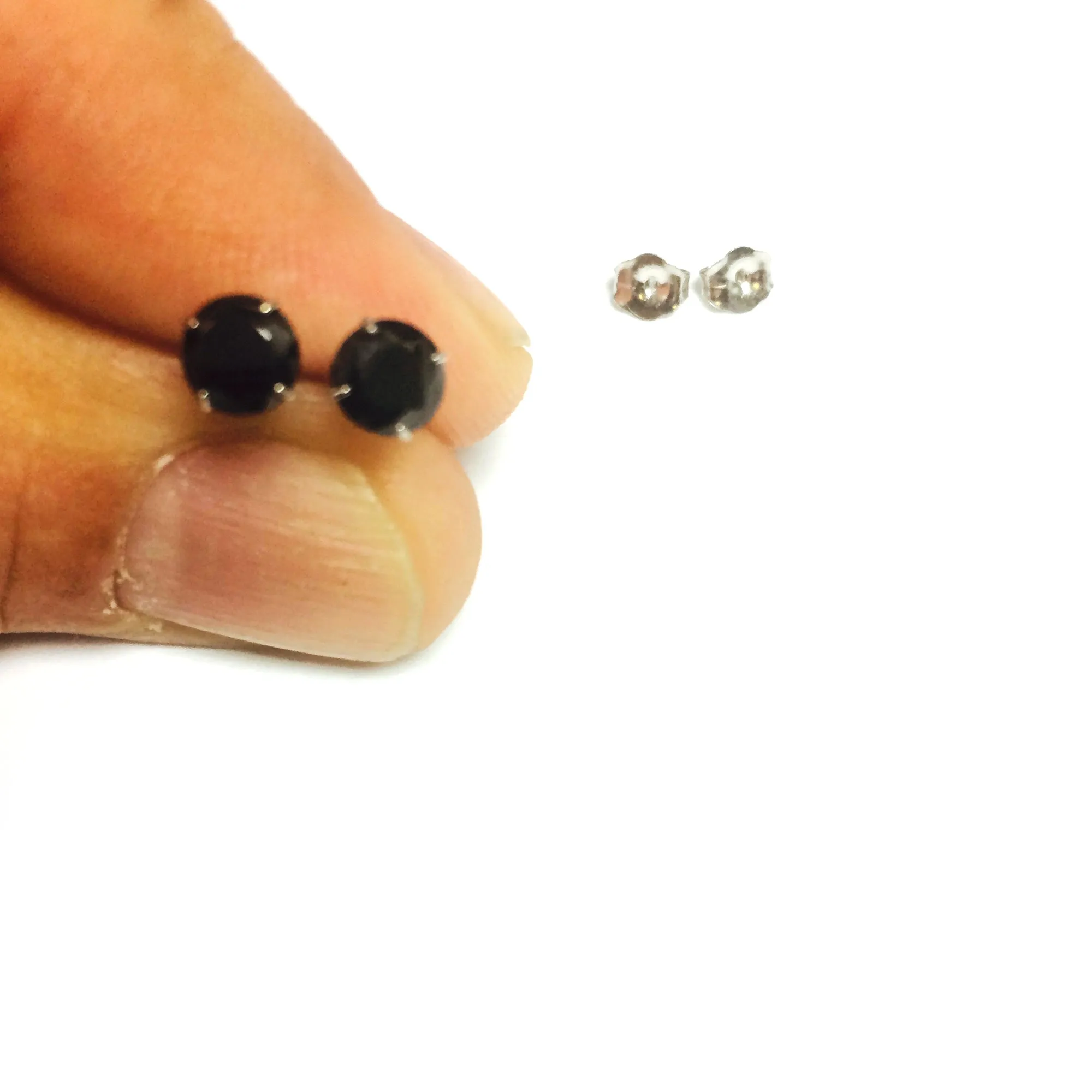 14k White Gold Round Black Cubic Zirconia Stud Earrings