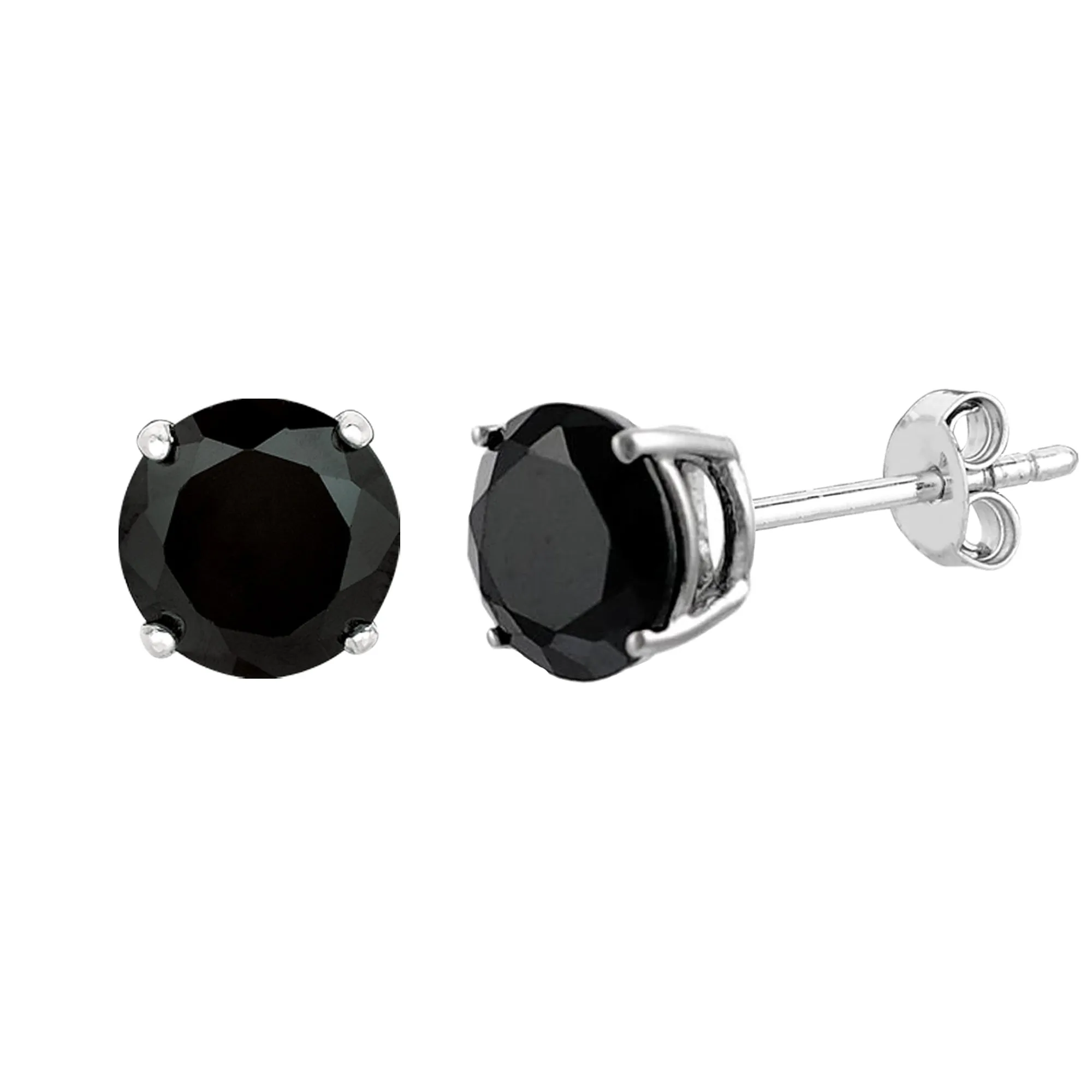 14k White Gold Round Black Cubic Zirconia Stud Earrings