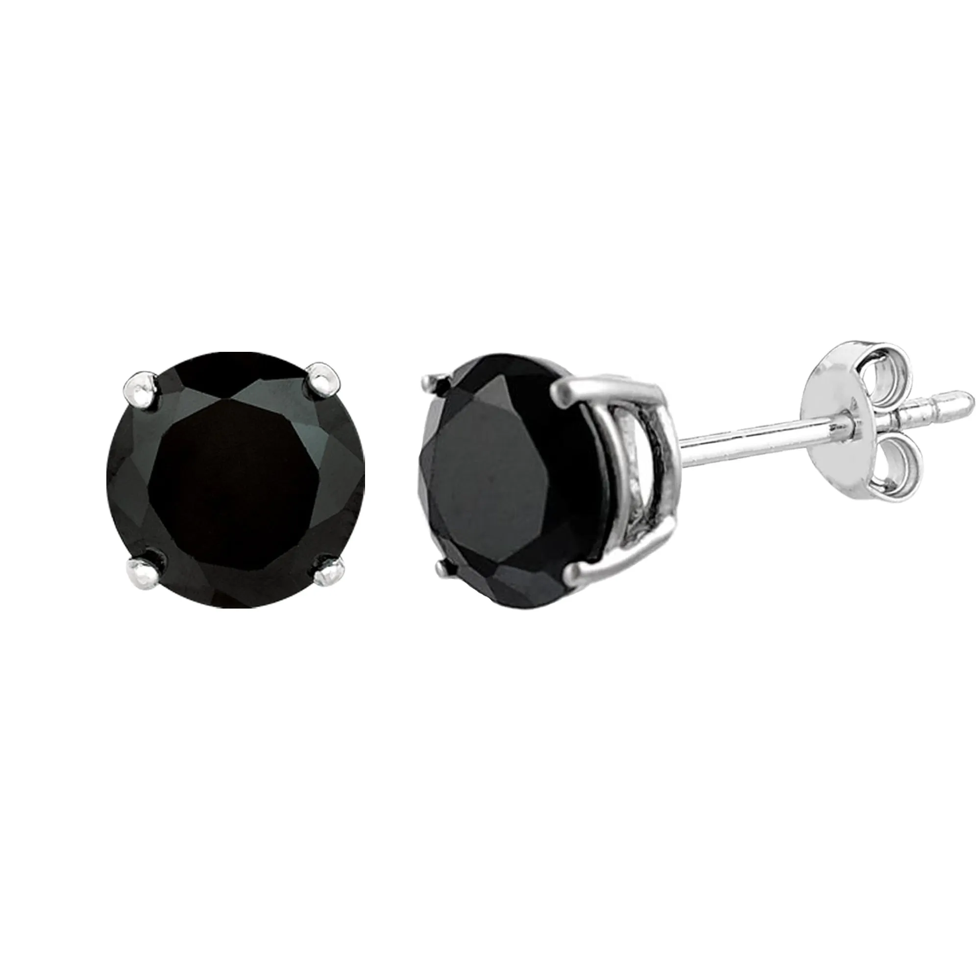 14k White Gold Round Black Cubic Zirconia Stud Earrings