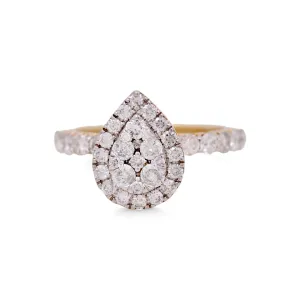 14K Yellow Gold Pear Bridal Woman Ring with Round Diamonds