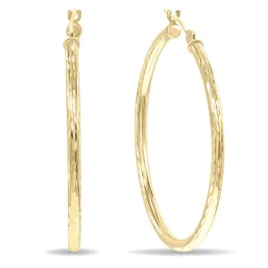 14K Yellow Gold Shiny Diamond Cut Engraved Hoop Earrings (35mm)