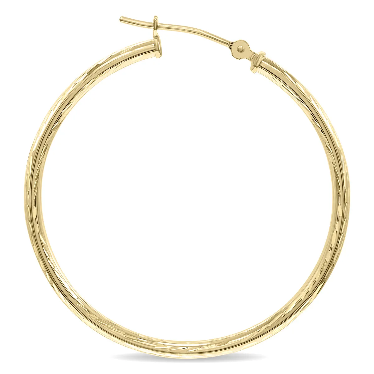 14K Yellow Gold Shiny Diamond Cut Engraved Hoop Earrings (35mm)