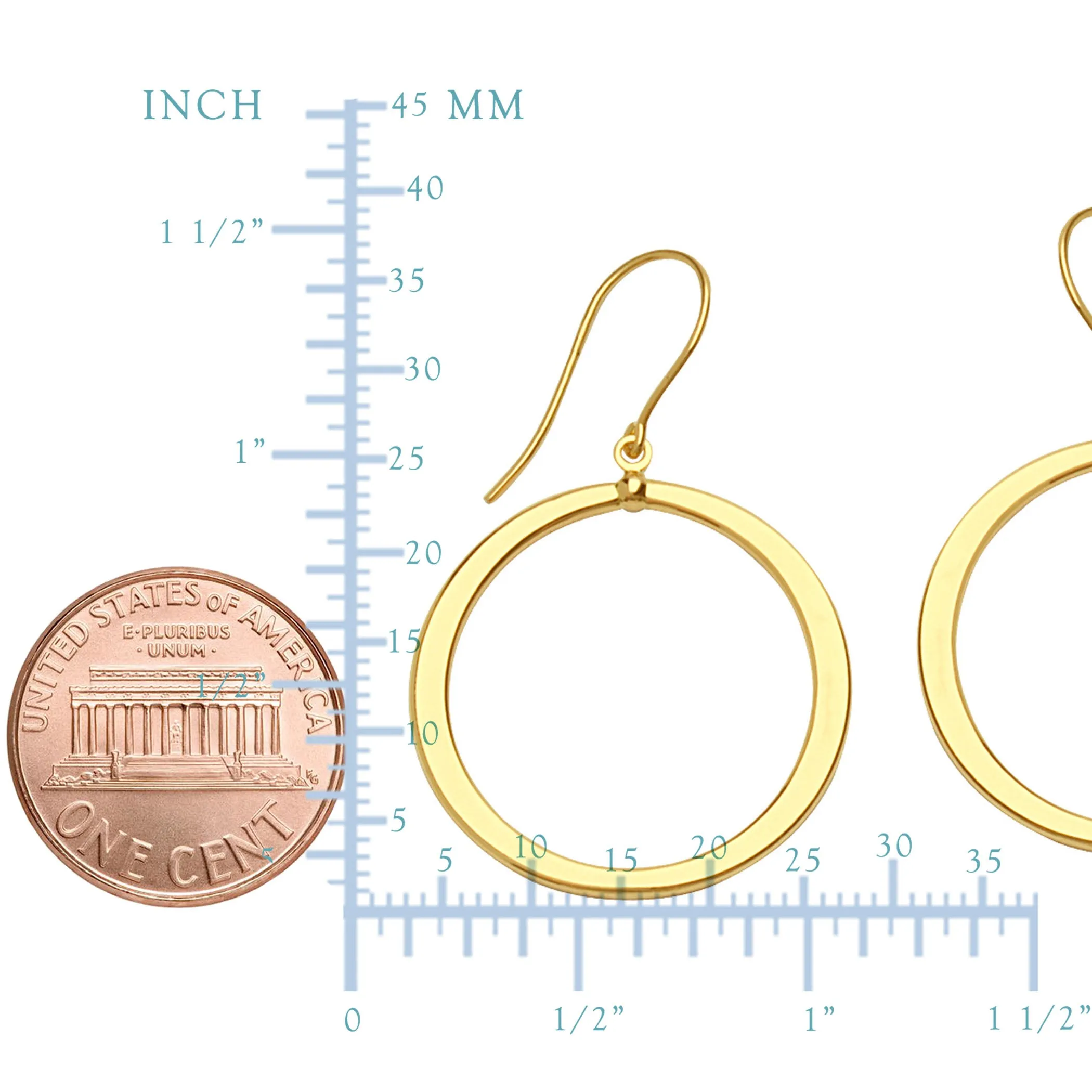 14K Yellow Gold Shiny Round Drop Earrings