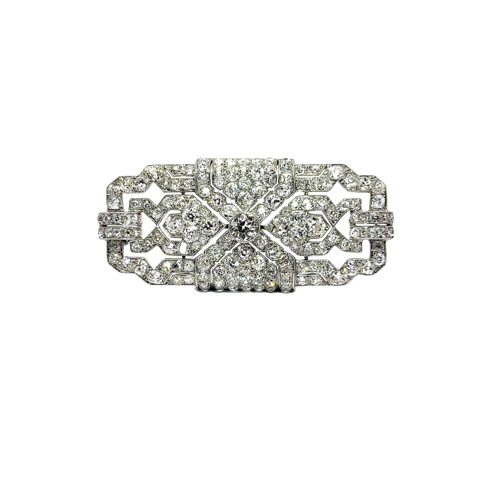 16 Carats Art Deco Diamond Platinum Brooch, Circa 1925