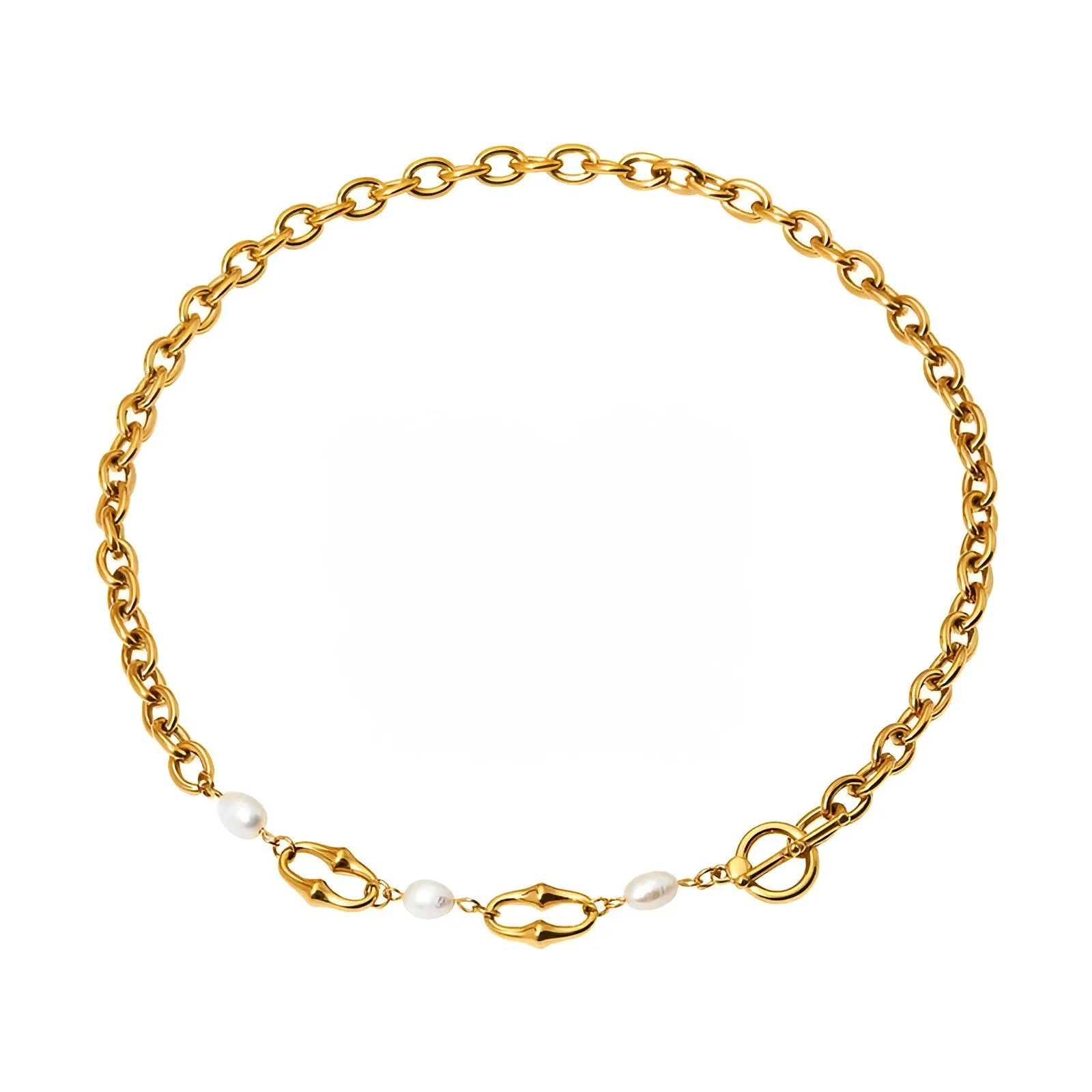 18K Gold Plated Freshwater Pearl Chain Link Necklace