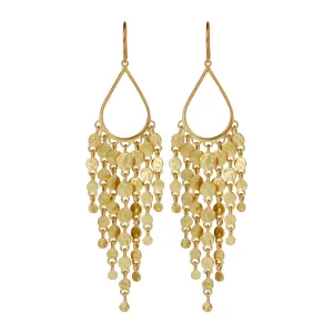 18K Gold Teardrop Hammered Disc Fringe Earrings