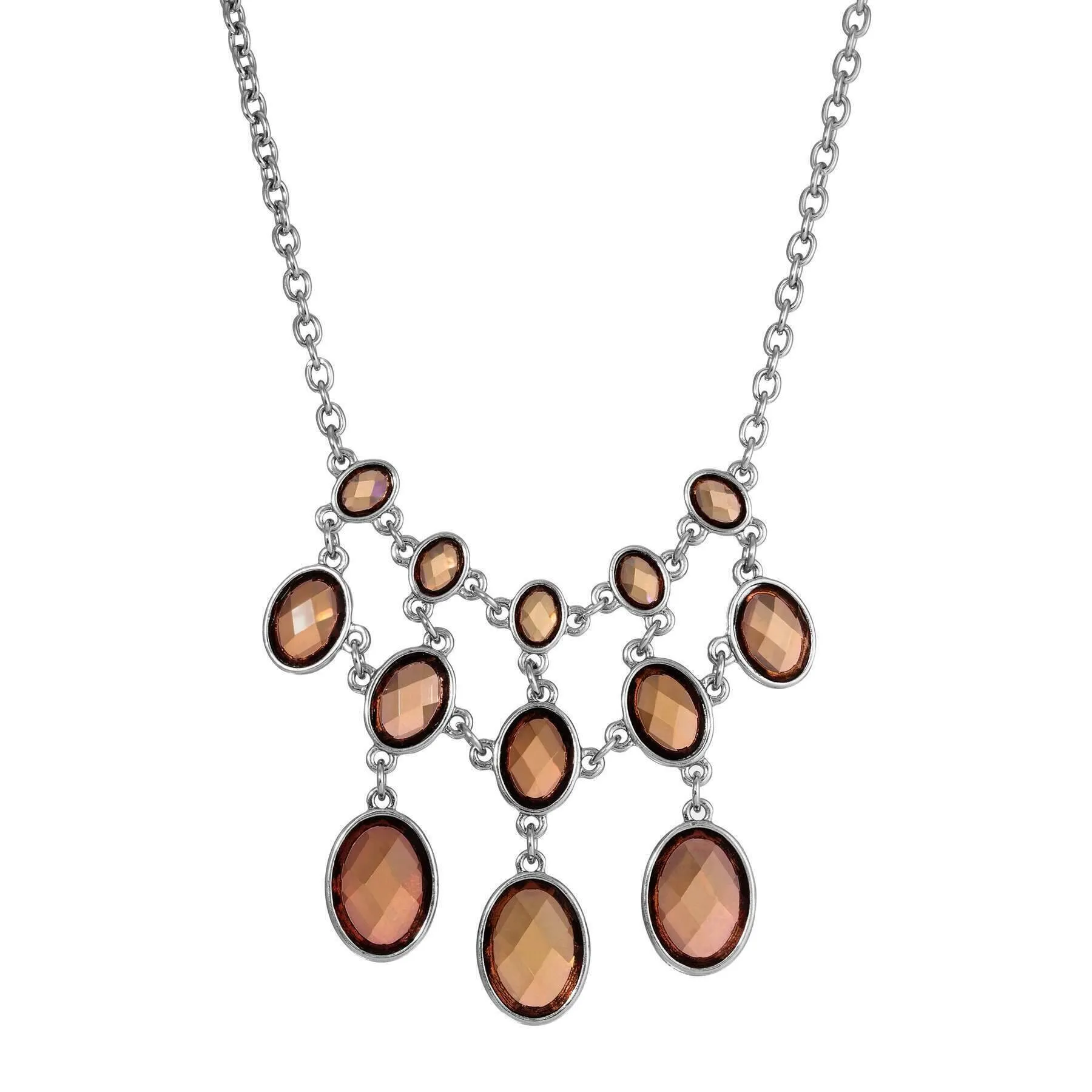 1928 Jewelry Oval Faceted Light Brown Stone Bib Necklace 16"   3" Extender