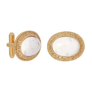 1928 Jewelry Oval Gemstone Etched Cufflinks