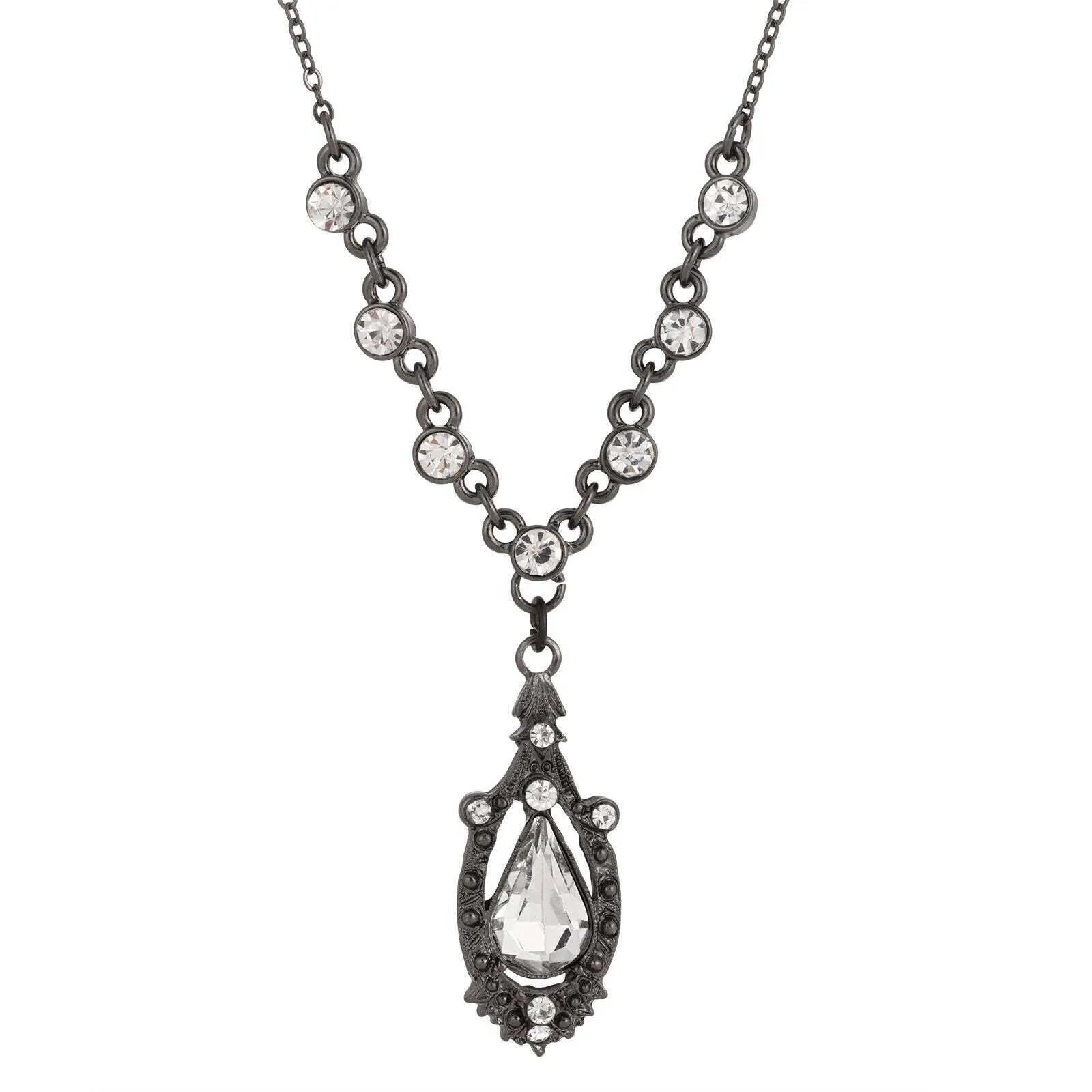 1928 Jewelry Suspended Crystal Teardrop Y-Shape Necklace 16"   3" Extender