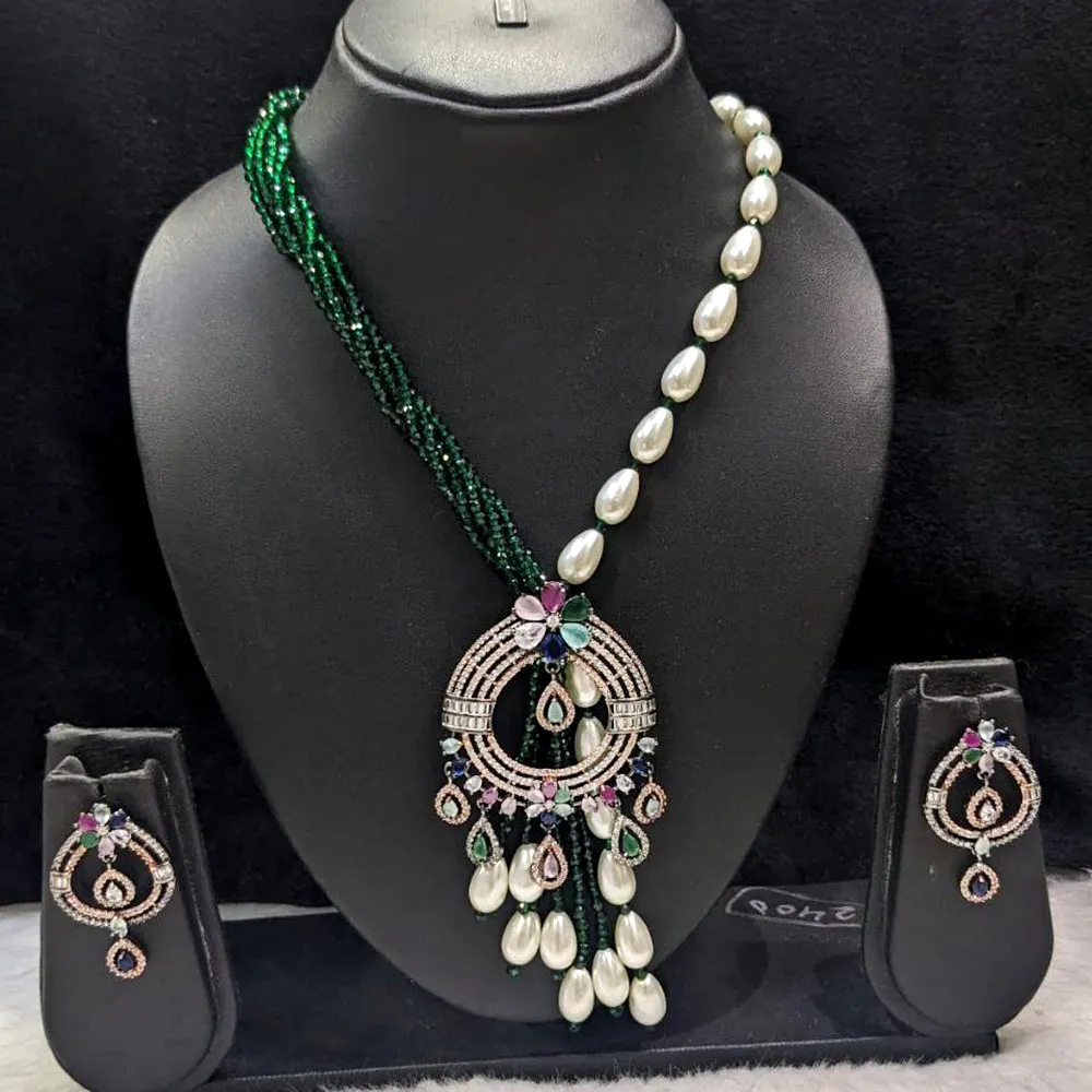 Aamrapali 2Tone Plated AD And Pearl Necklace Set