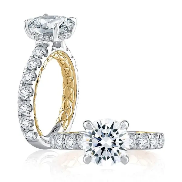 A.Jaffe Engagement Rings Elegant Two Tone Round Cut Diamond Engagement Ring with Hidden Halo MECRD2348Q/446