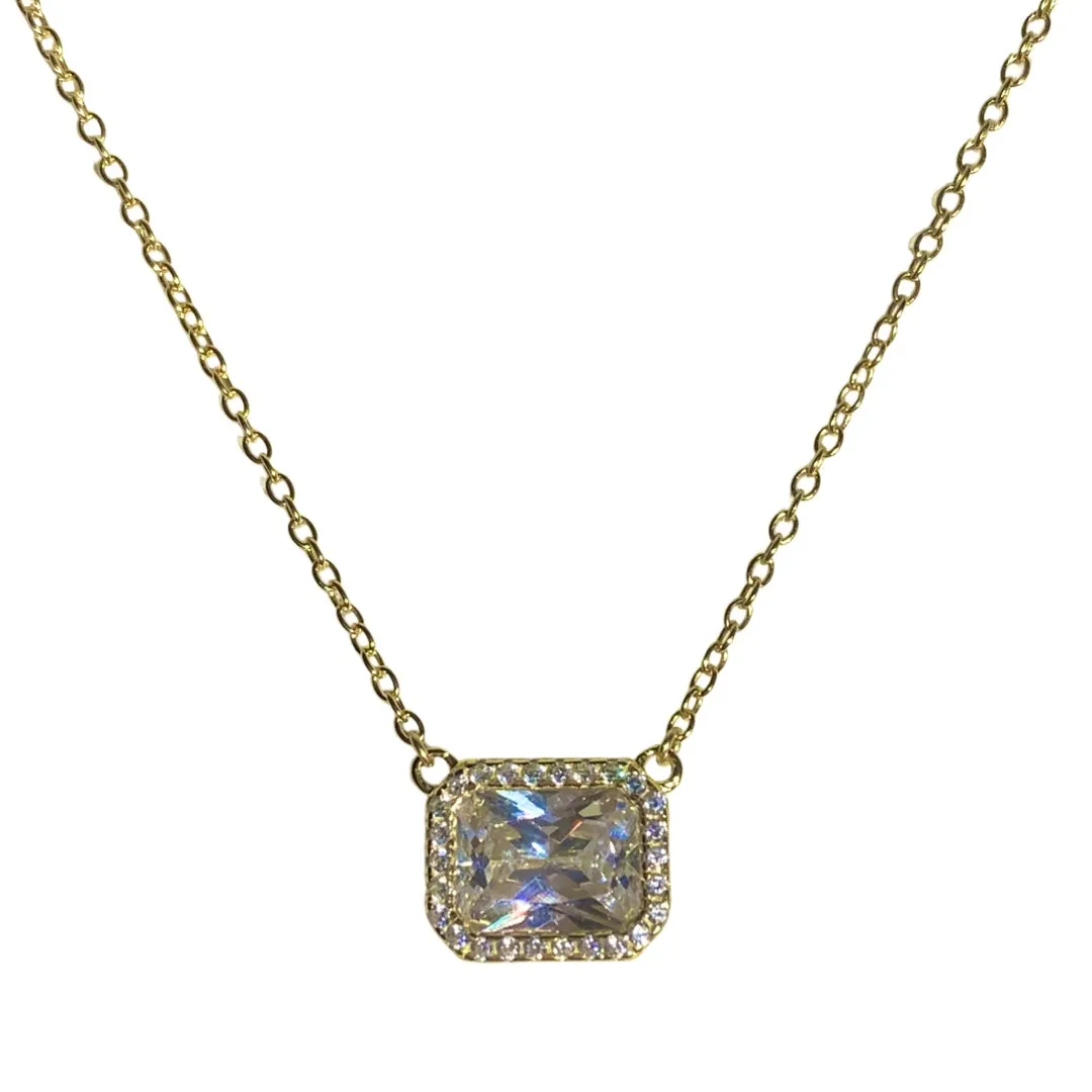 Amy East West Baguette Halo Necklace