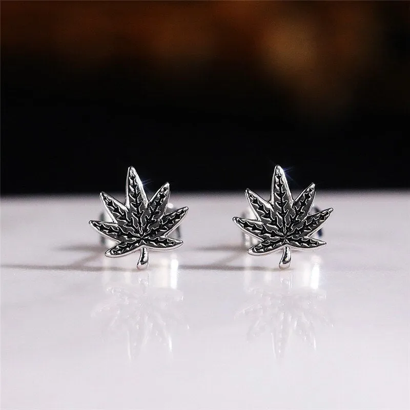 Ancient Jewelry Weed Leaves Drop Earrings for Women in Silver Color