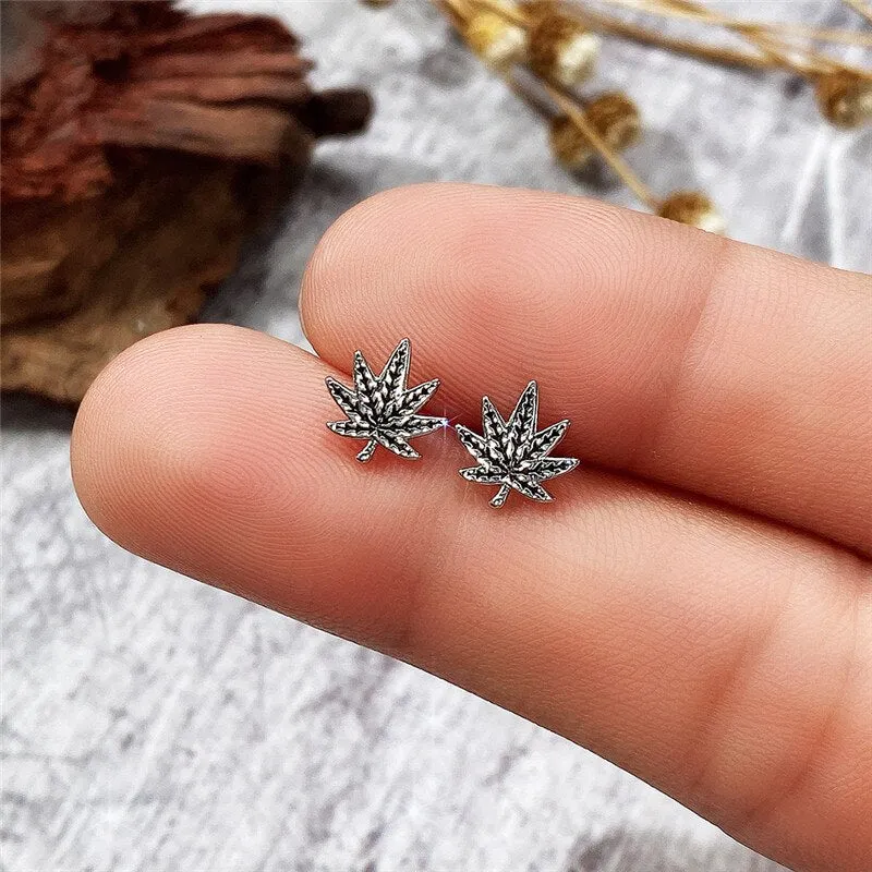 Ancient Jewelry Weed Leaves Drop Earrings for Women in Silver Color