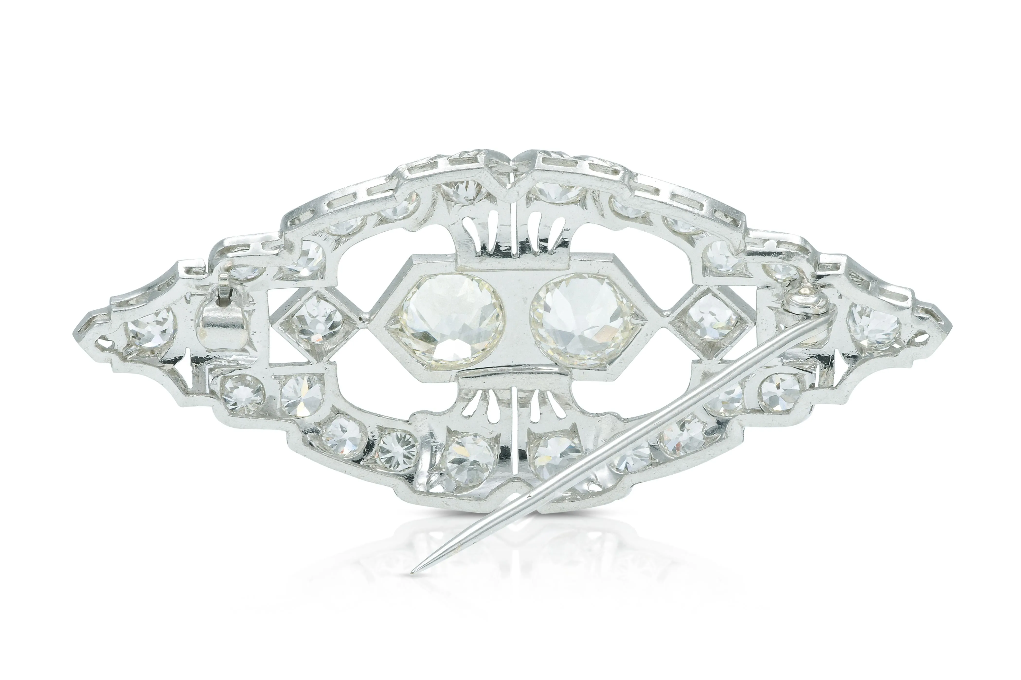 Antique Edwardian 1910s 5.15 Carat Old European cut Diamond Openwork Brooch