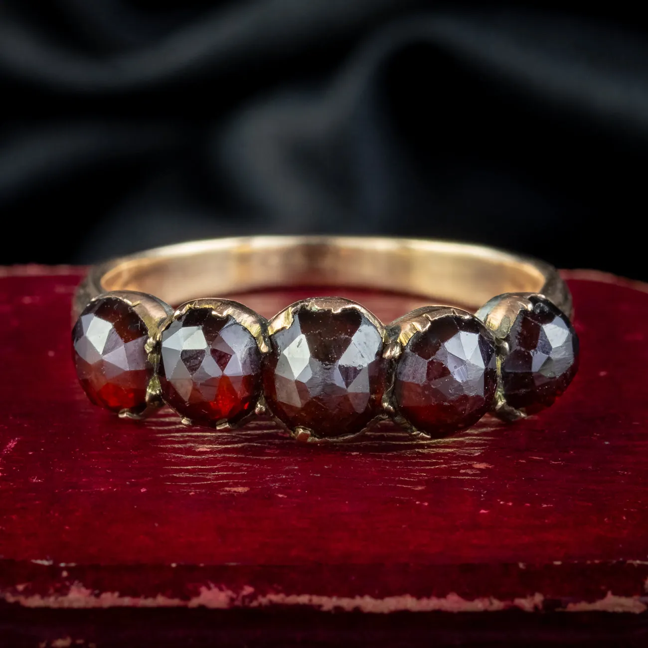 Antique Georgian Garnet Five Stone Ring 3ct Total