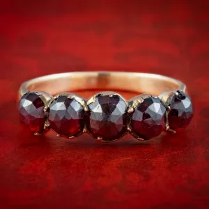 Antique Georgian Garnet Five Stone Ring 3ct Total