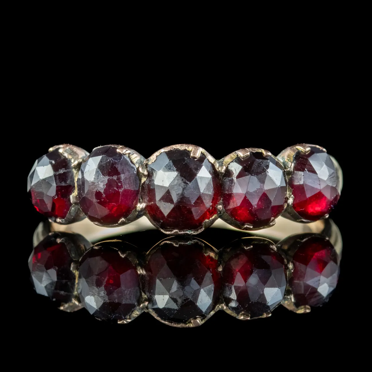 Antique Georgian Garnet Five Stone Ring 3ct Total