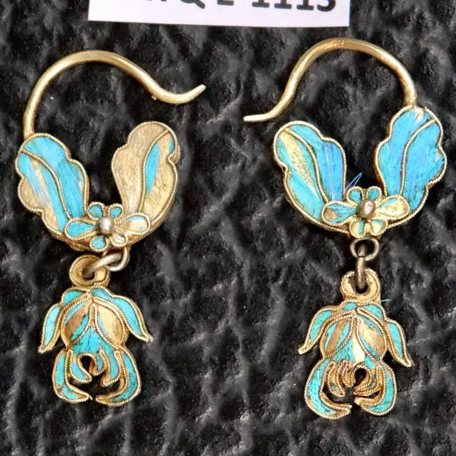 Antique Qing Dynasty Floral and Leaf Arrangement Earrings