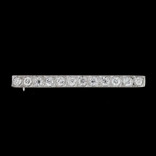 Art Deco Old European Cut Diamond Platinum Bar Brooch, circa 1930s