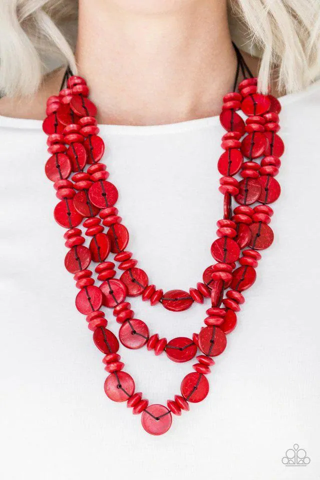 Barbados Bopper Red Wood Necklace - Paparazzi Accessories