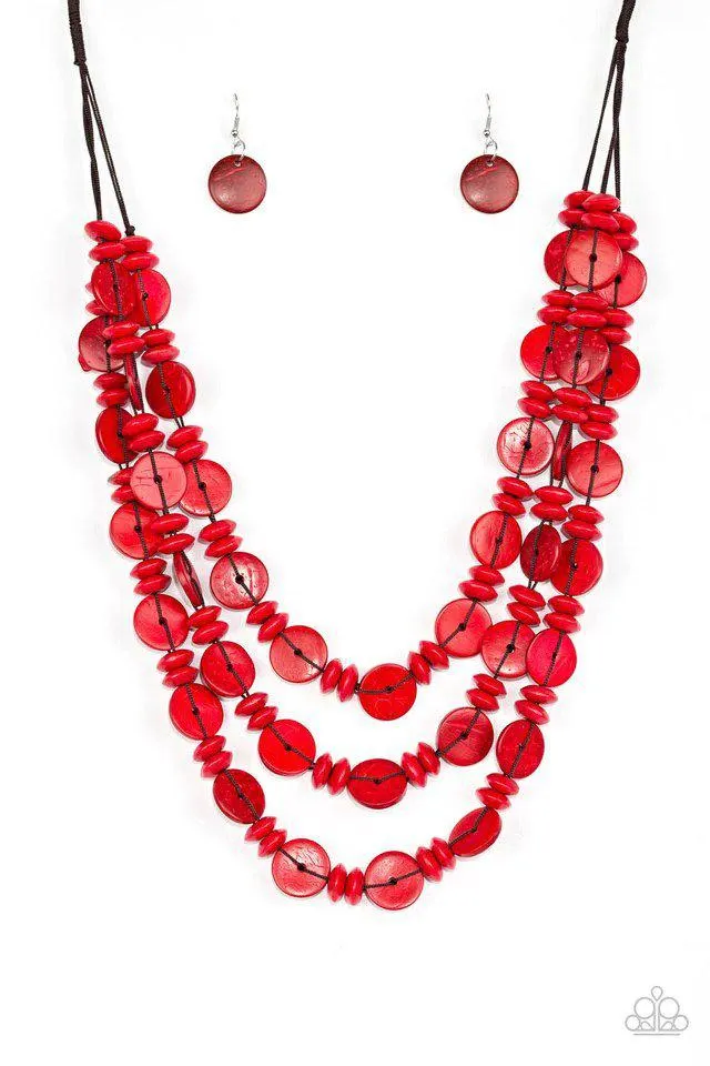 Barbados Bopper Red Wood Necklace - Paparazzi Accessories