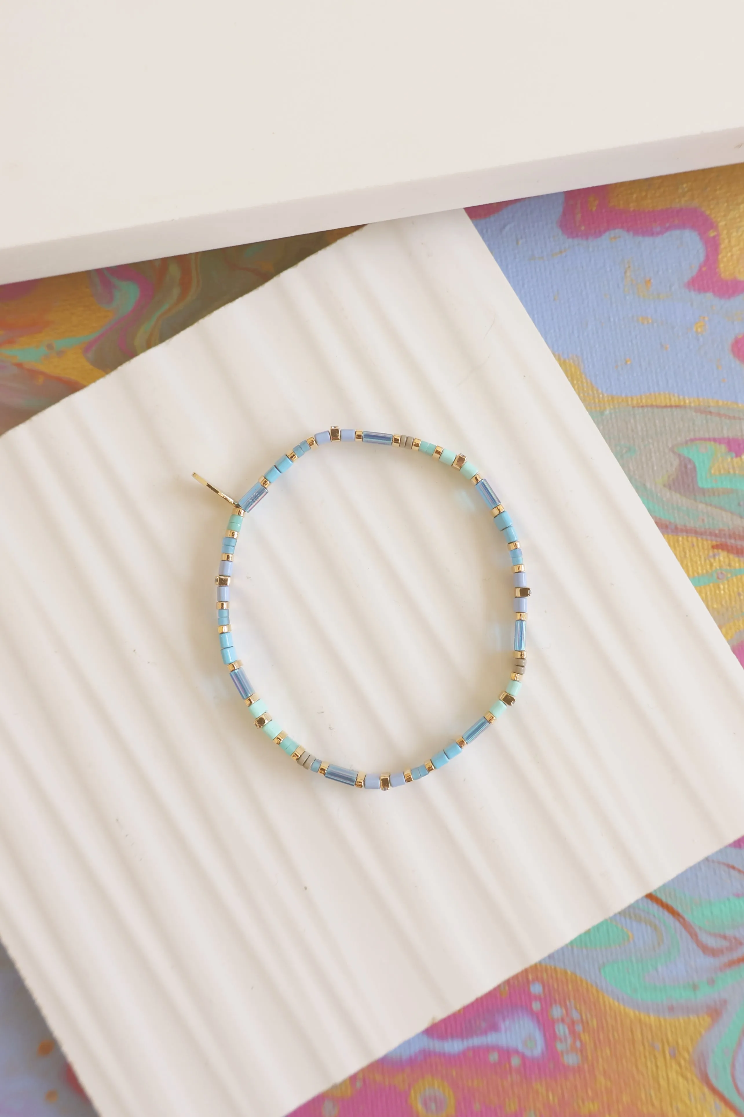 Beaded Chicklet Bracelet Light Blue