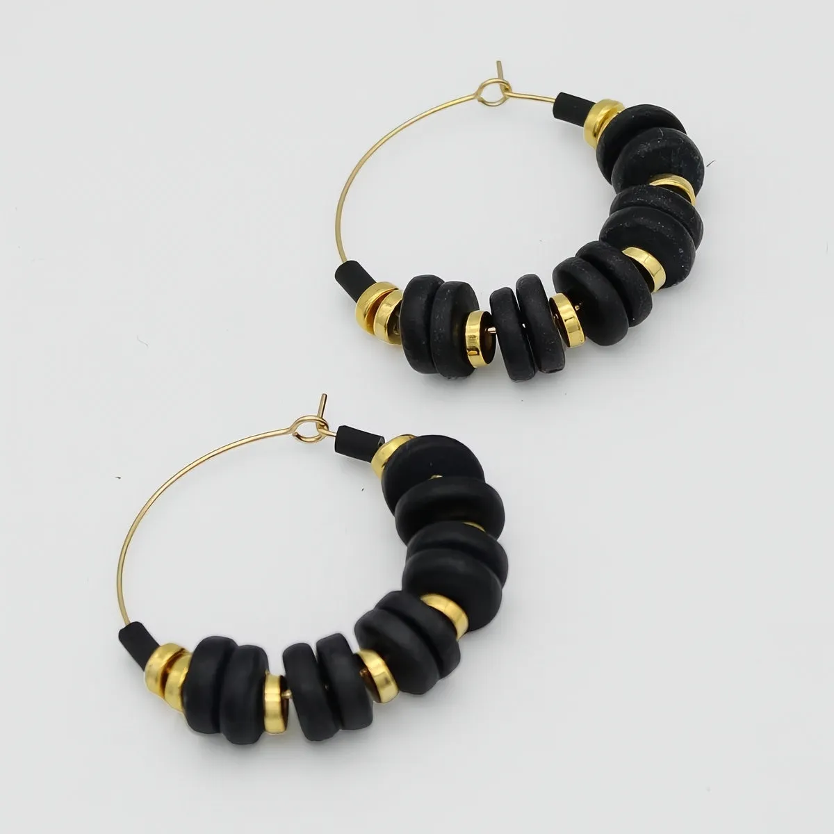 Black and Gold Hoop Dangle Earring