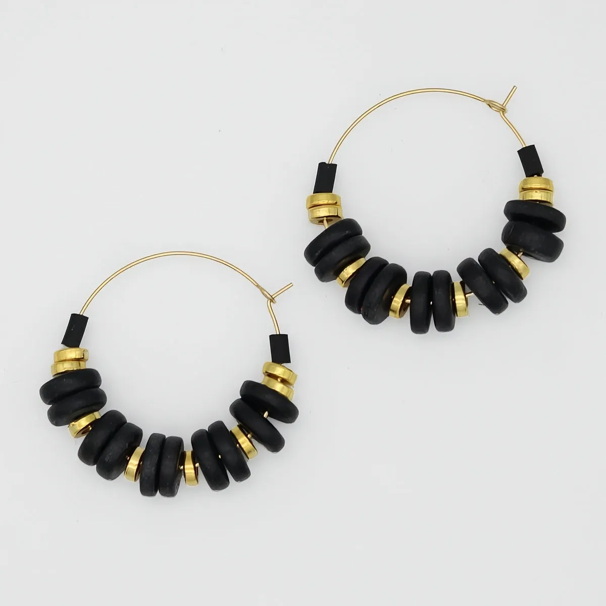 Black and Gold Hoop Dangle Earring