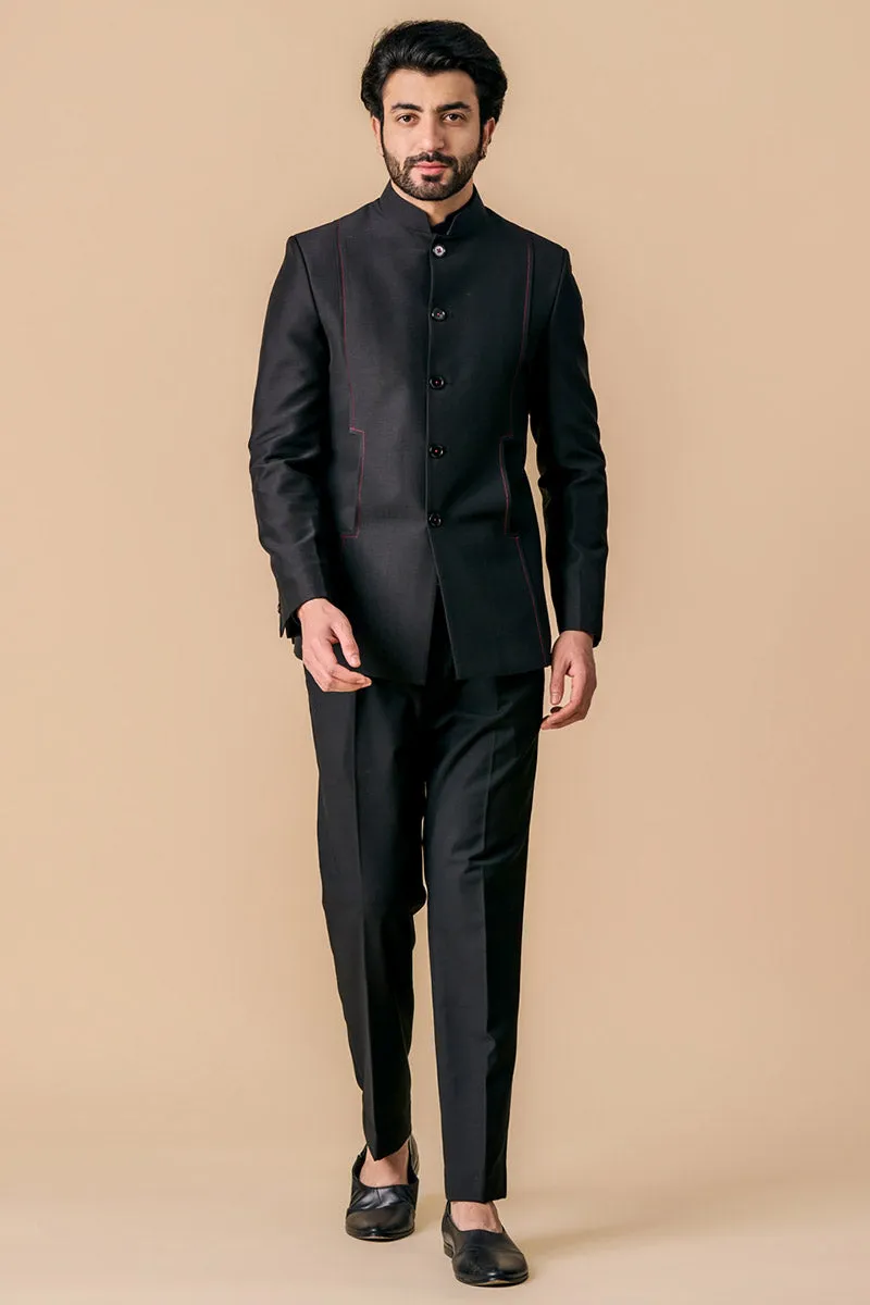 Black Bandhgala With Pocket Detailing