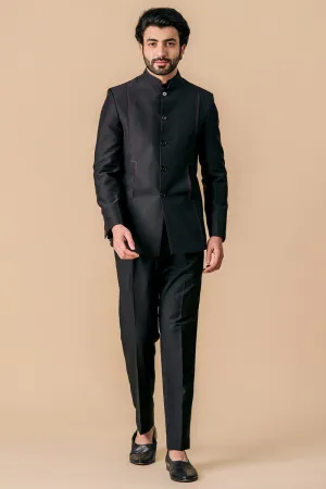 Black Bandhgala With Pocket Detailing