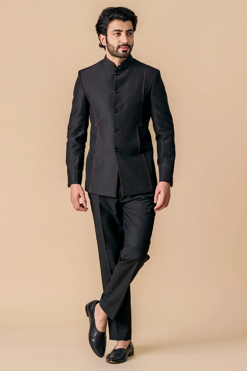 Black Bandhgala With Pocket Detailing