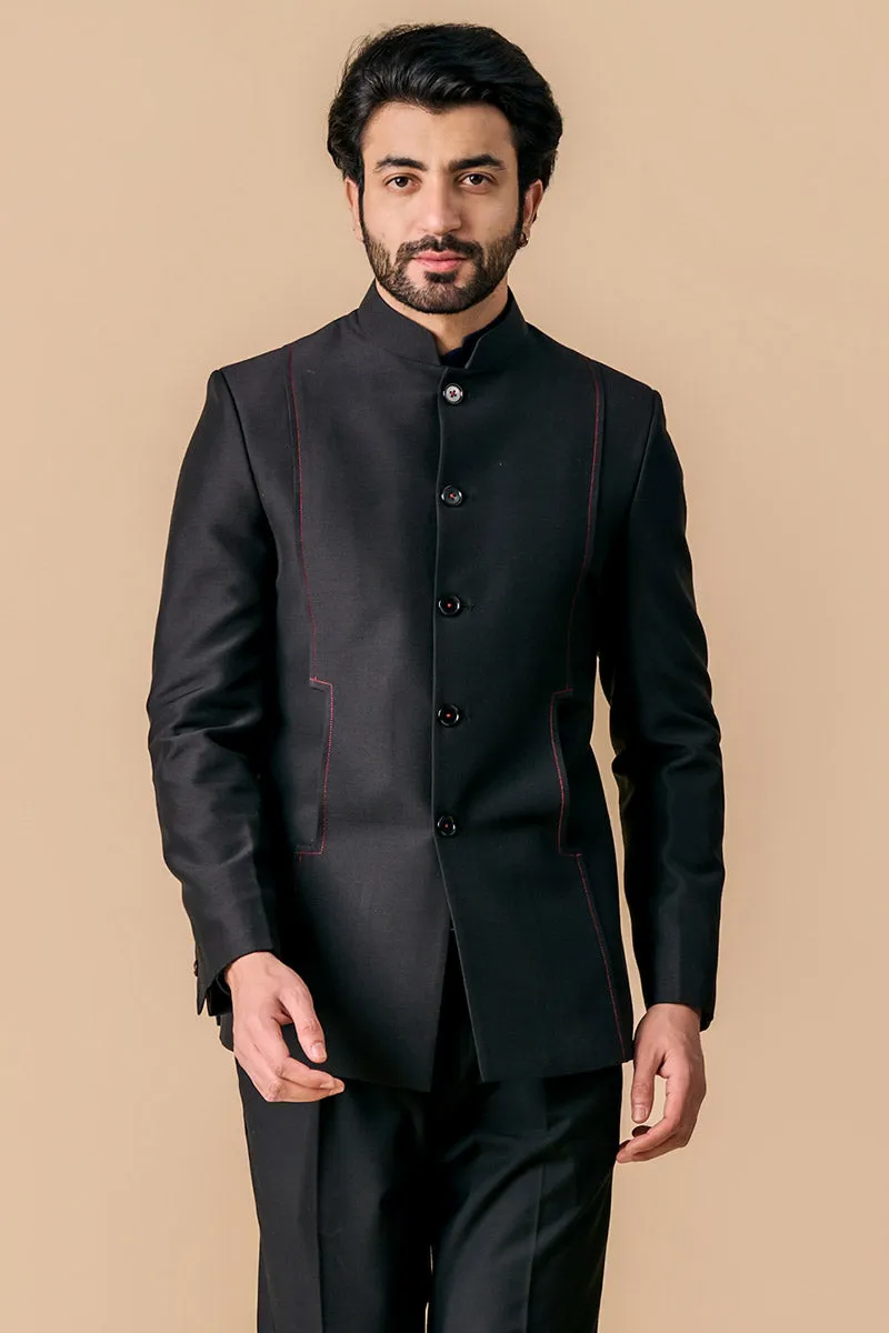 Black Bandhgala With Pocket Detailing