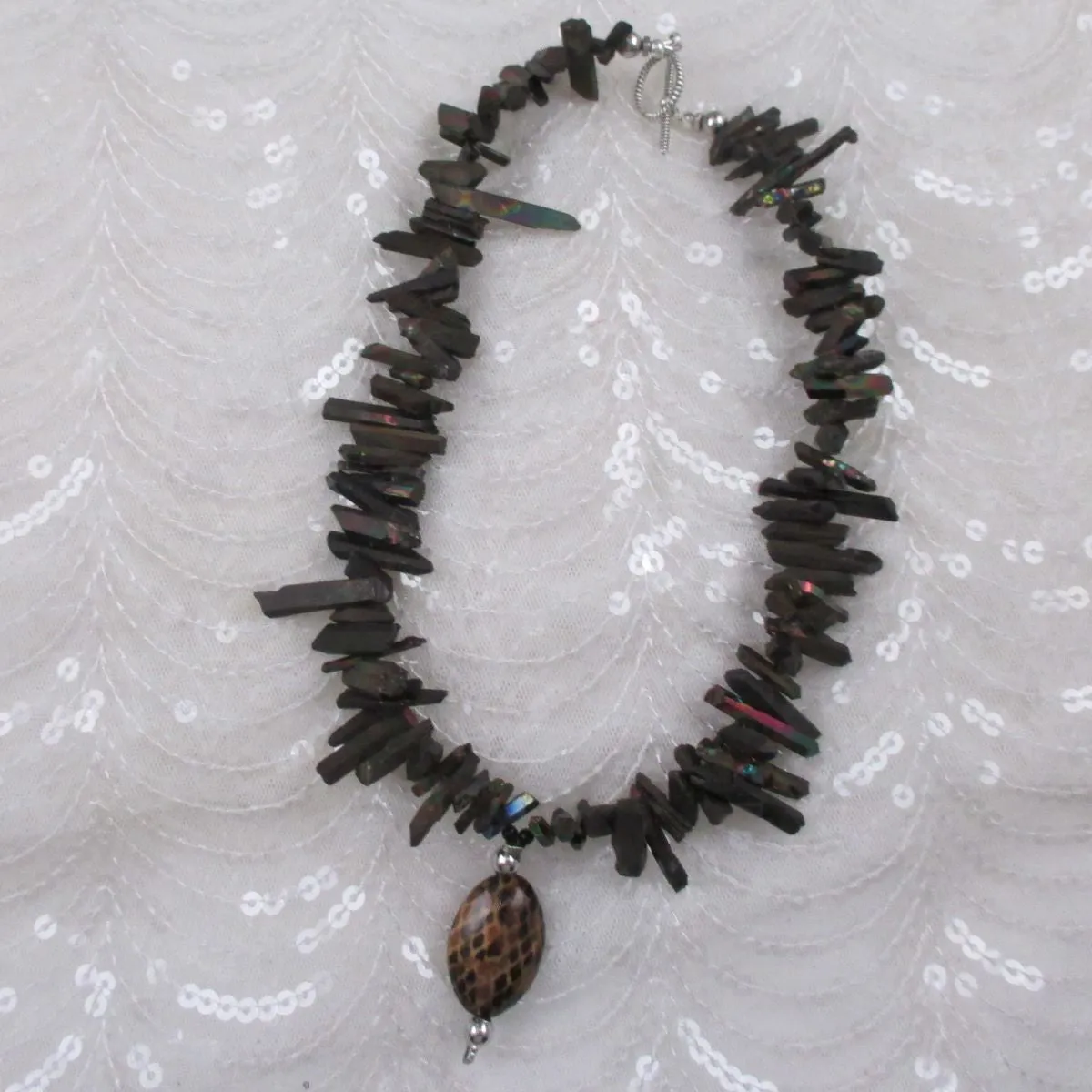 Black Stick Bead Beaded  Pendant Necklace