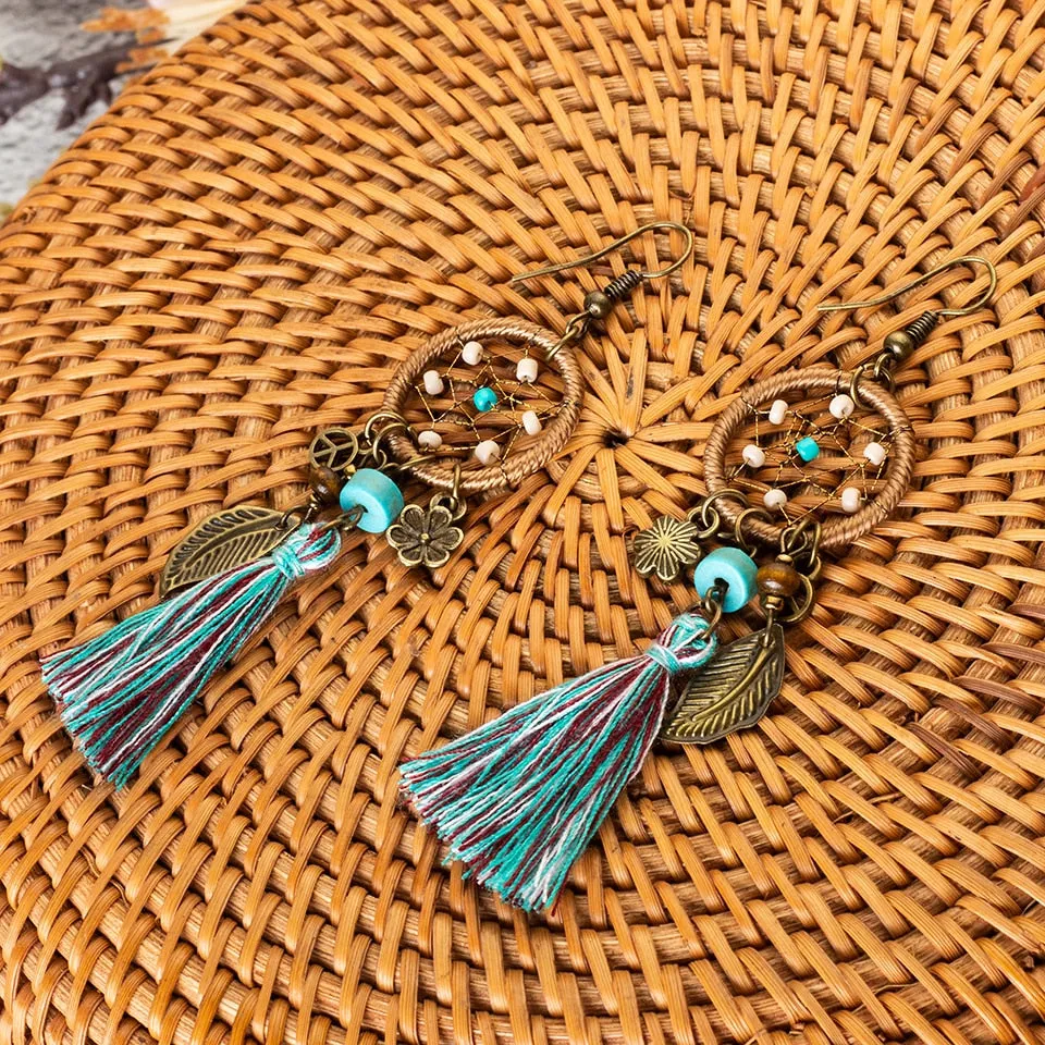 Bohemian Dream Catcher Tassel Earrings